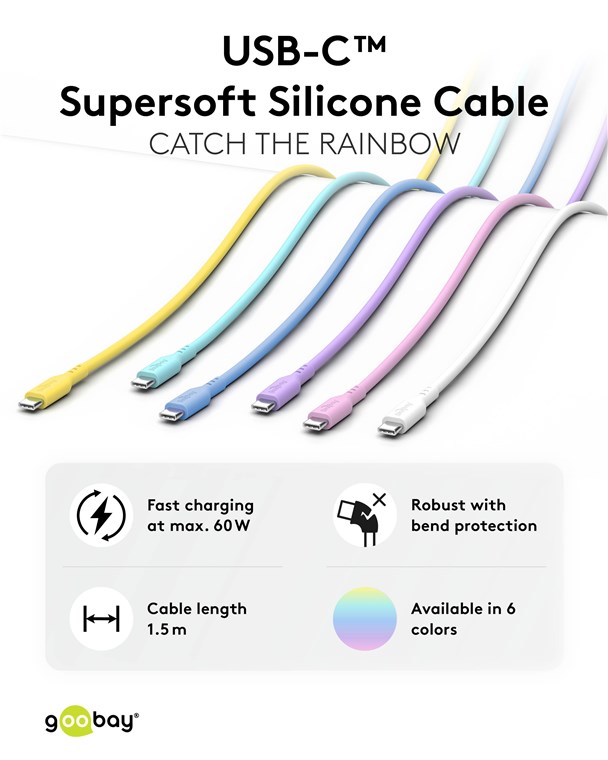 Silikonkabel USB-C 1.5M 60W goobay lila