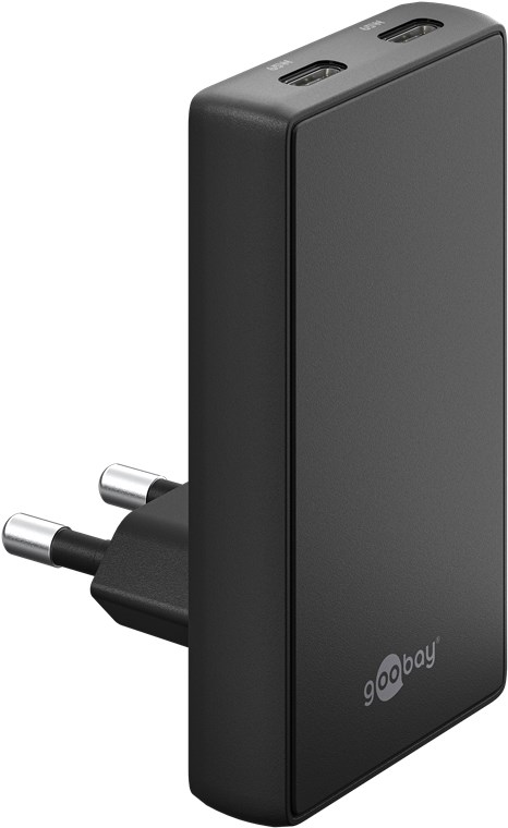 Netzteil 65W (2 x USB-C) 90° Flat schwarz goobay
