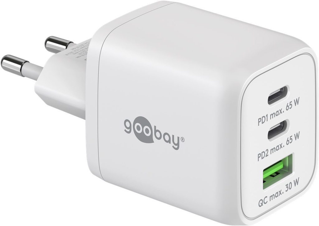Netzteil 65W USB-C (2x USB-C, 1x USB-A) Nano weiß goobay