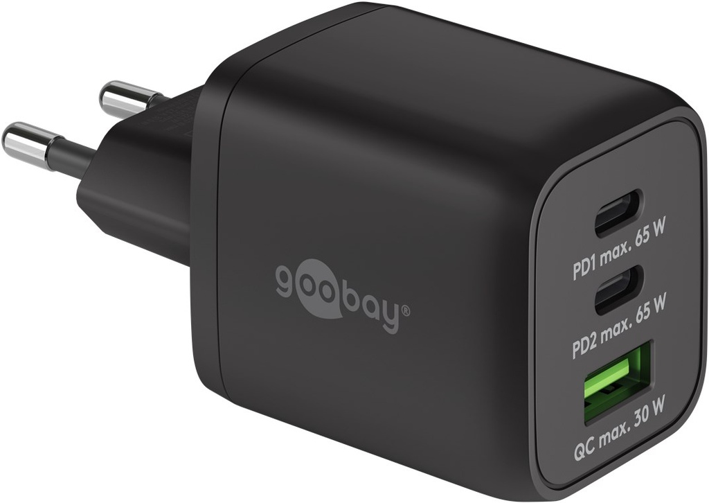 Netzteil 65W USB-C (2x USB-C, 1x USB-A) Nano schwarz goobay